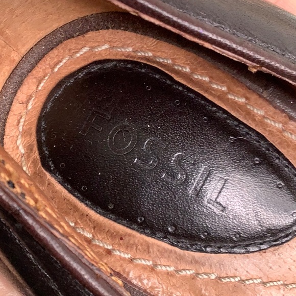 Fossil Allison Leather Peep toe wood heels platform size 8 EUC - Picture 7 of 16